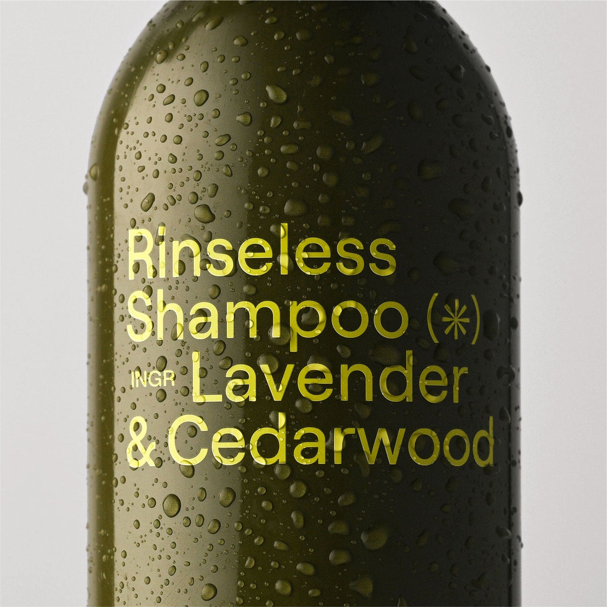 Close-up of Always Off Leash Rinseless Shampoo bottle and product details