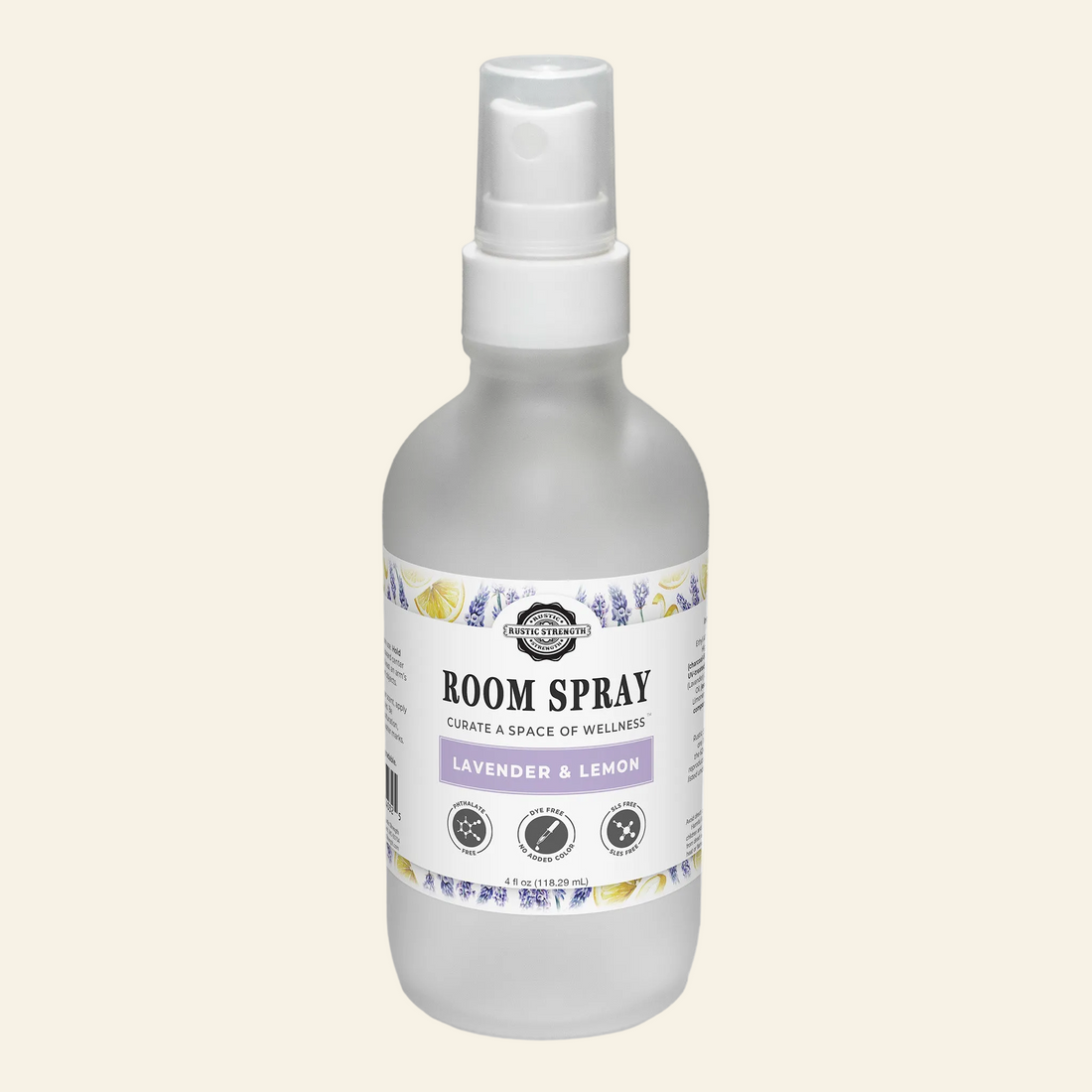 Room spray bottle with lavender and lemon label on a white background