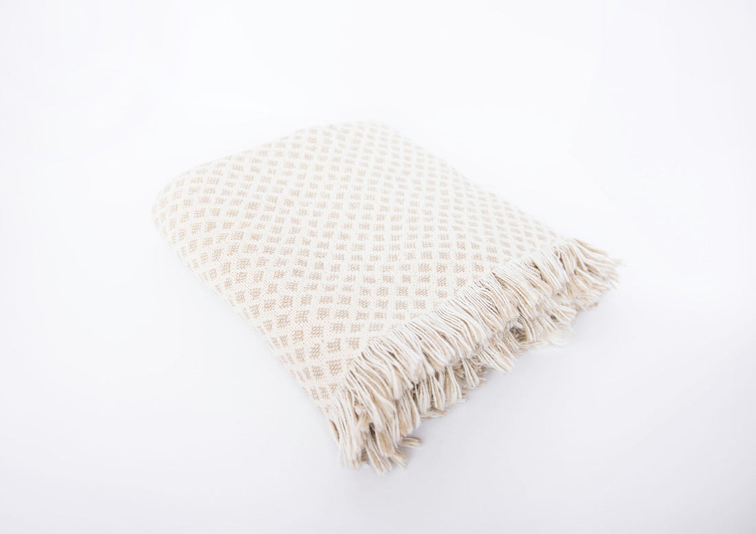 Rowan Flax Cream Diamond Cotton Throw Blanket