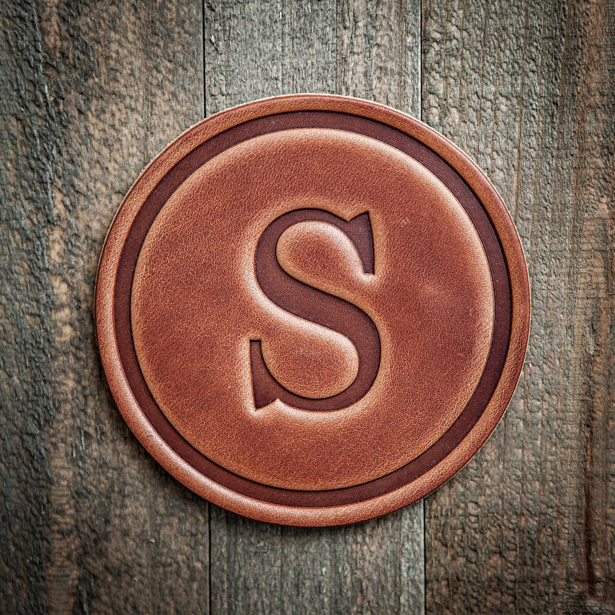 S Monogram Letter Leather Coaster