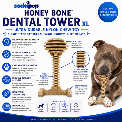 Honey Bone Dental Tower - Durable Nylon Dog Chew Toy XL | USA Made