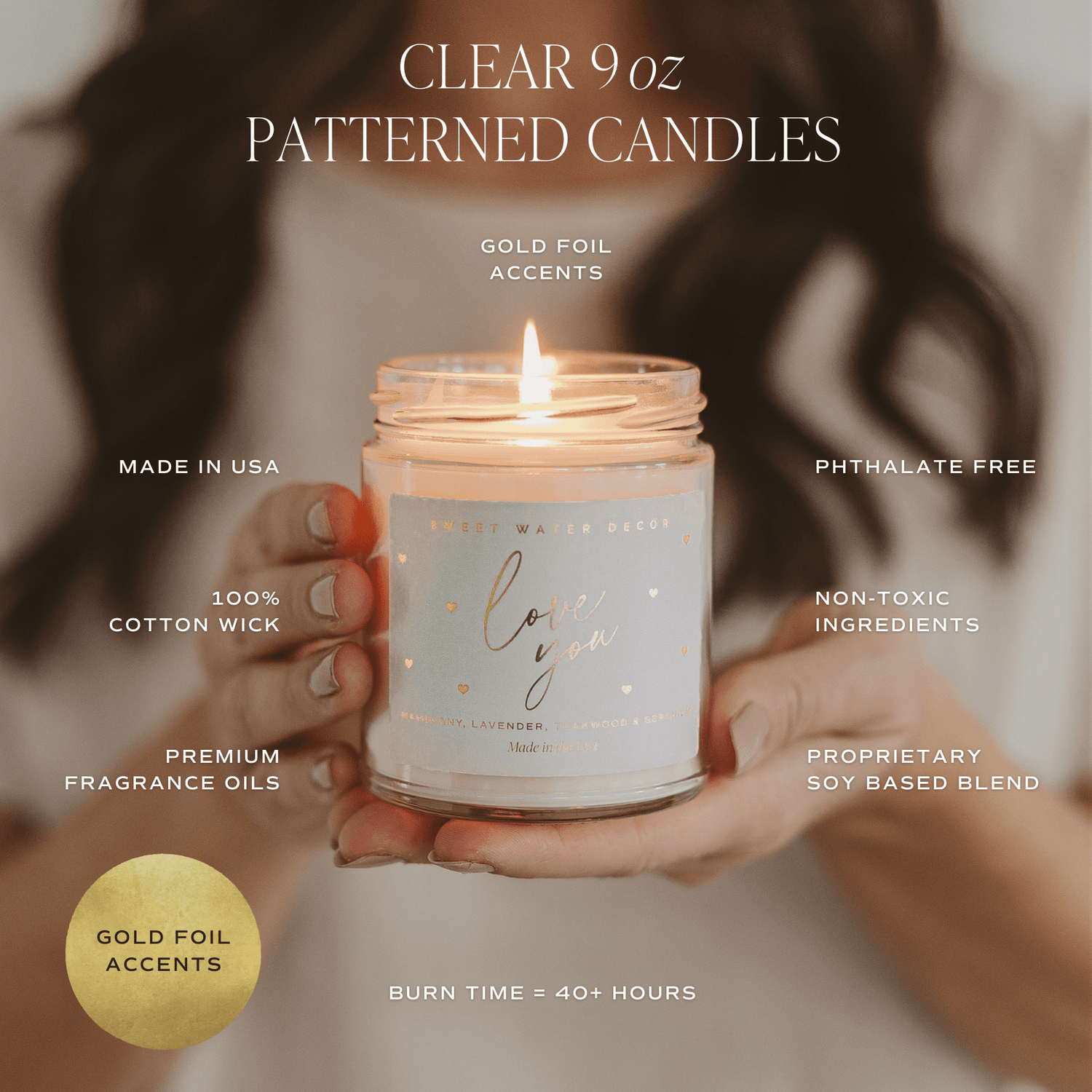 Love You, Mom Soy Candle - Clear Patterned Jar - 9 oz