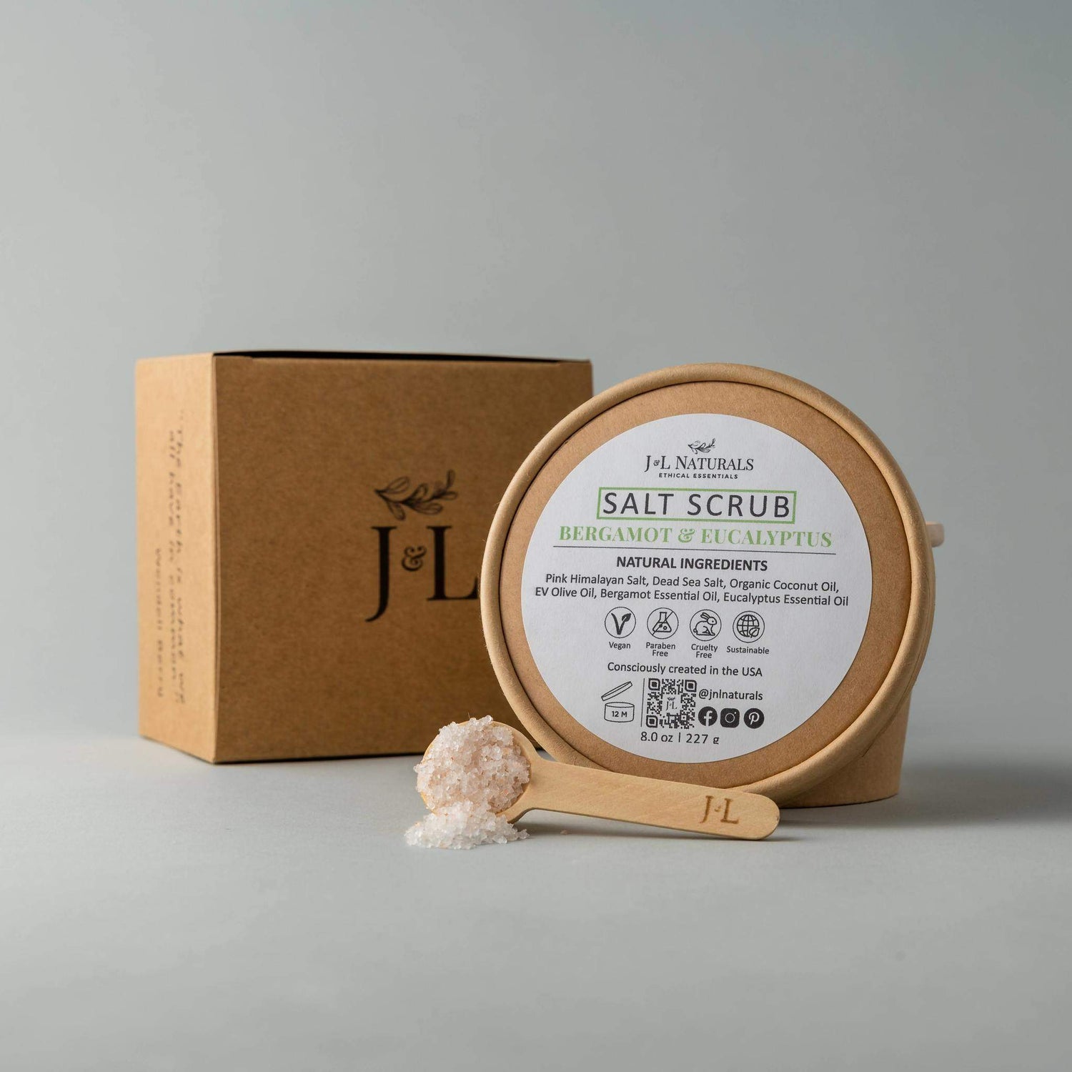 J&amp;L Naturals Salt Scrub 8 oz / Bergamot &amp; Eucalyptus Salt Scrub (Multiple Sizes)