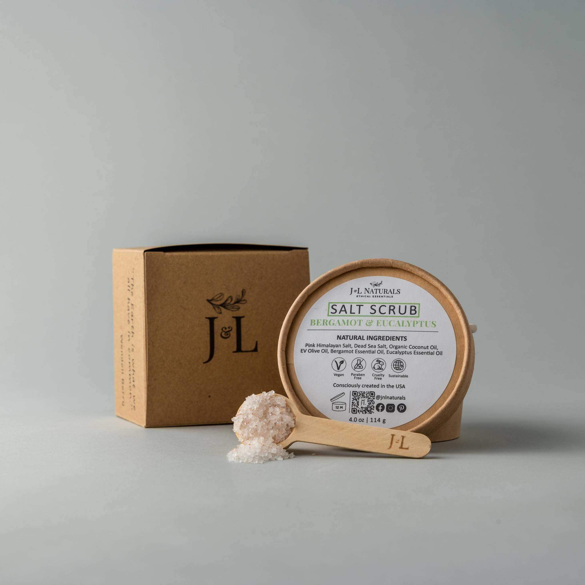 J&amp;L Naturals Salt Scrub 4 oz / Bergamot &amp; Eucalyptus Salt Scrub (Multiple Sizes)