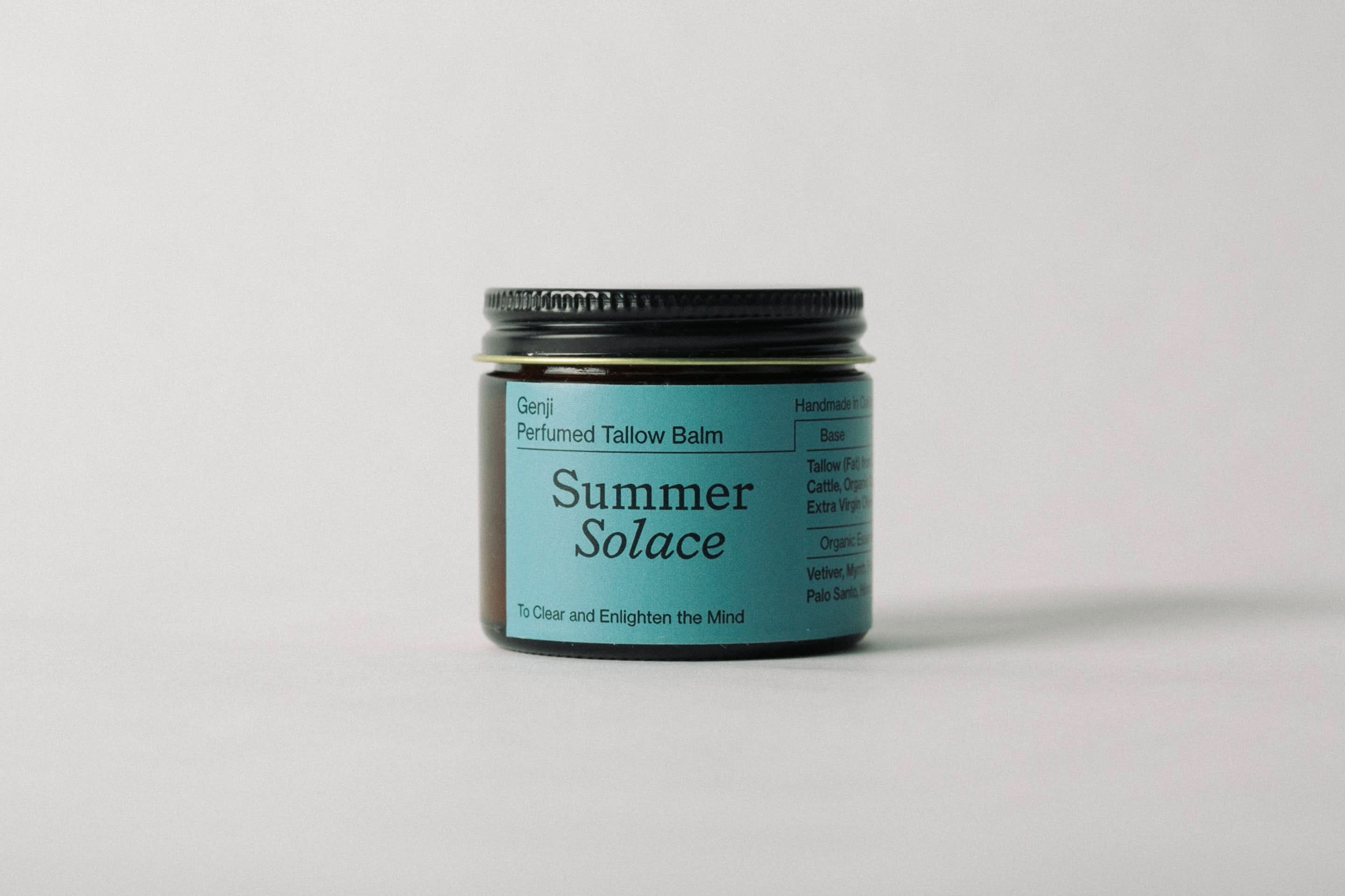 Summer Solace Tallow Tallow Balm Family Size Bulk 11.5 oz in Clear Glass Jar (Best Value) Genji –Perfumed Tallow Balm with Vetiver, Apricot &amp; Palo Santo