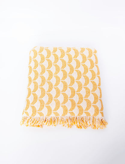 Sadie Honey Yellow Scallop Cotton Throw Blanket