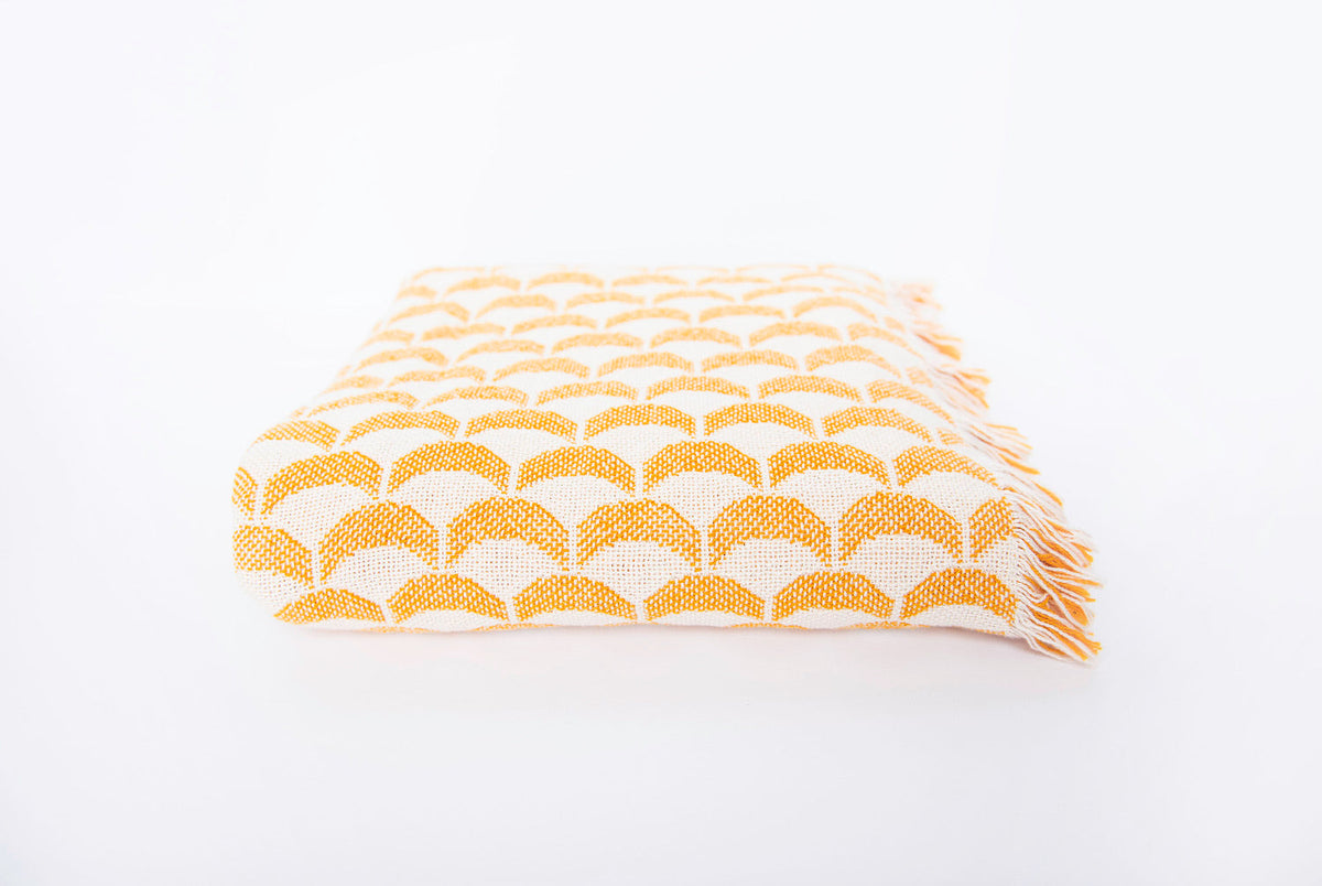 Sadie Honey Yellow Scallop Cotton Throw Blanket