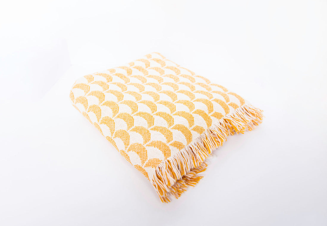 Sadie Honey Yellow Scallop Cotton Throw Blanket