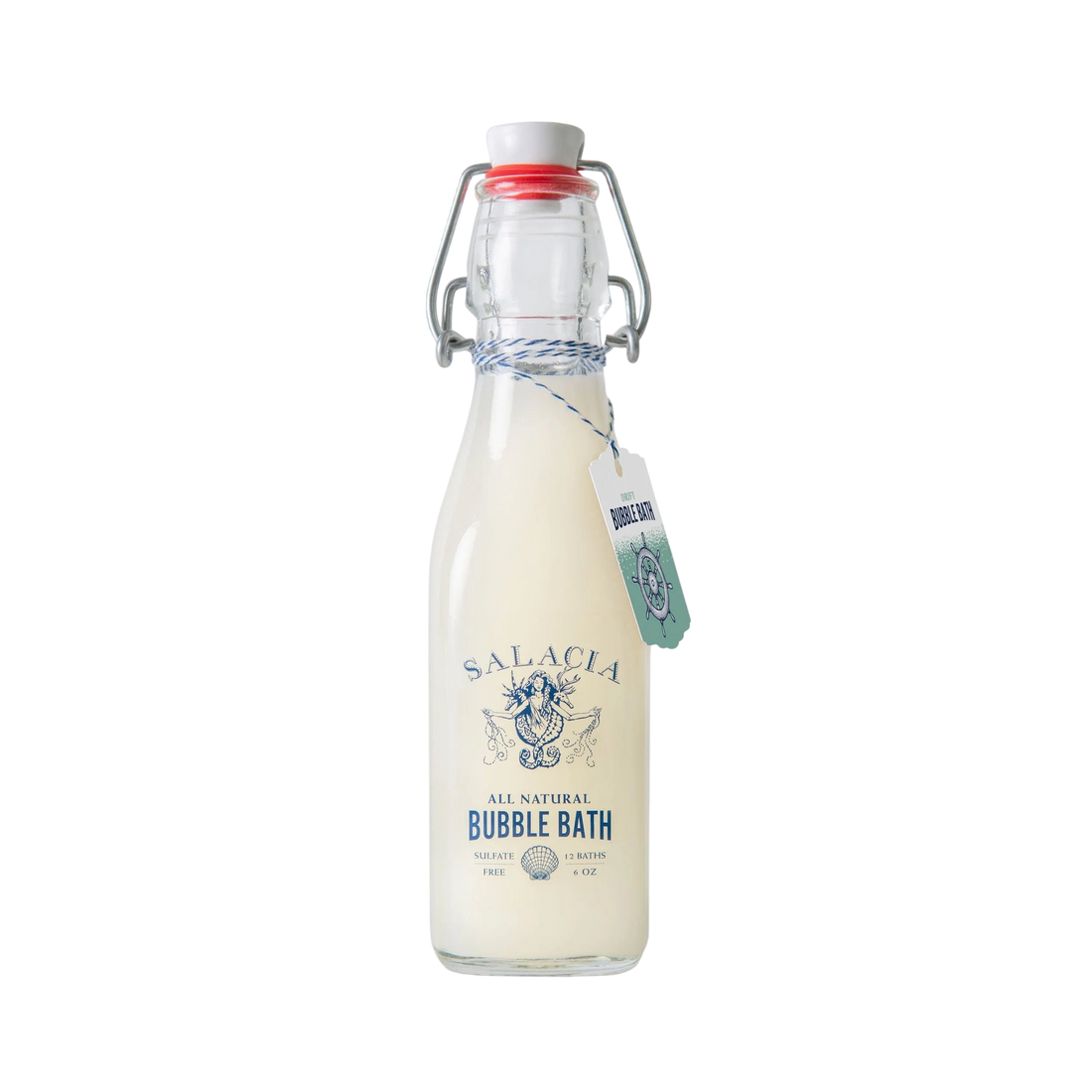 Bottle of Salacia bubble bath with a white background