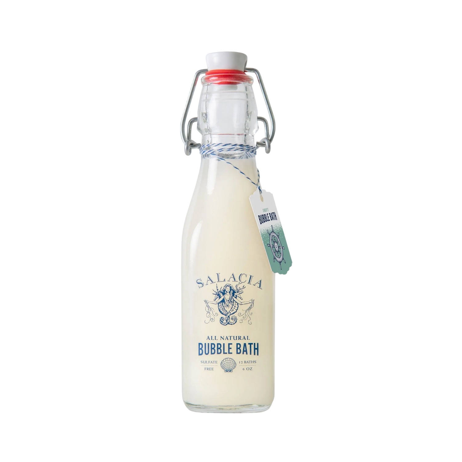 Bottle of Salacia bubble bath with a white background