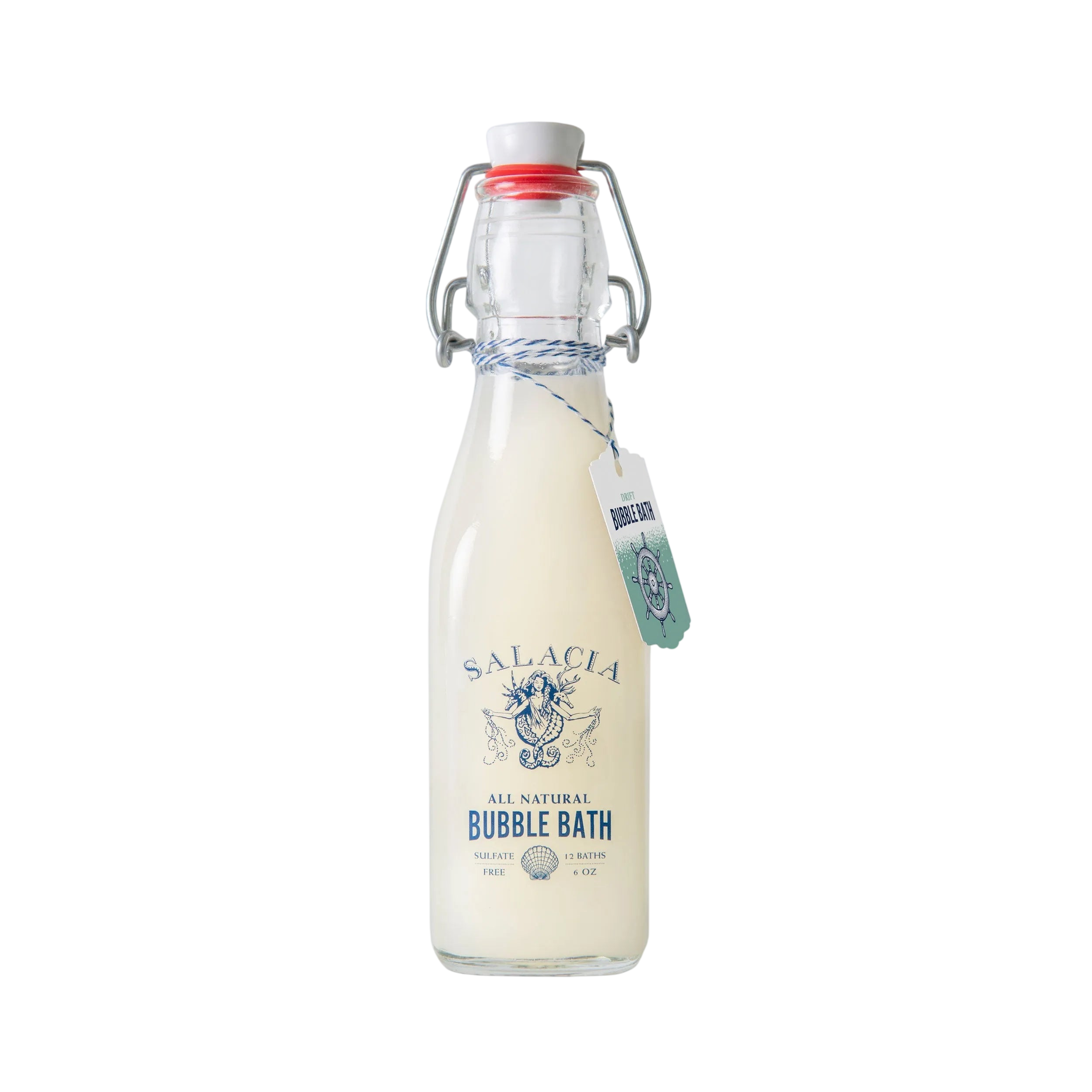 Bottle of Salacia bubble bath with a white background