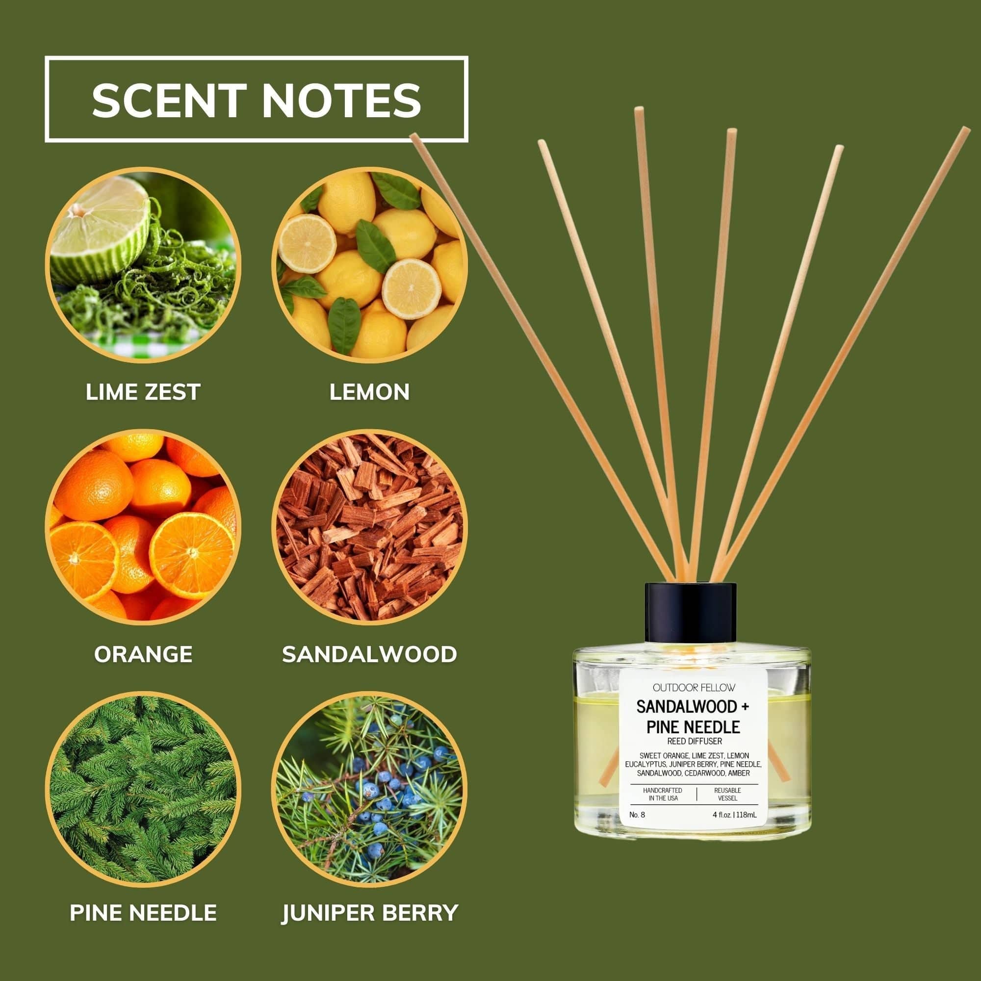 Outdoor Fellow Reed Diffuser Sandalwood and Pine Needle Reed Diffuser