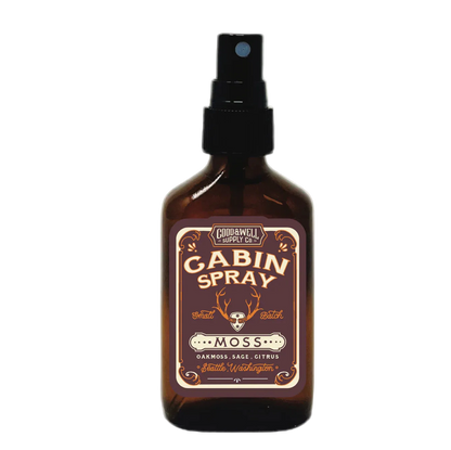 Bottle of Cabin Spray with label on a white background