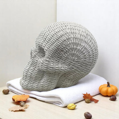 Skull Me Rattan-Style Skull Decor – Natural &amp; White Resin