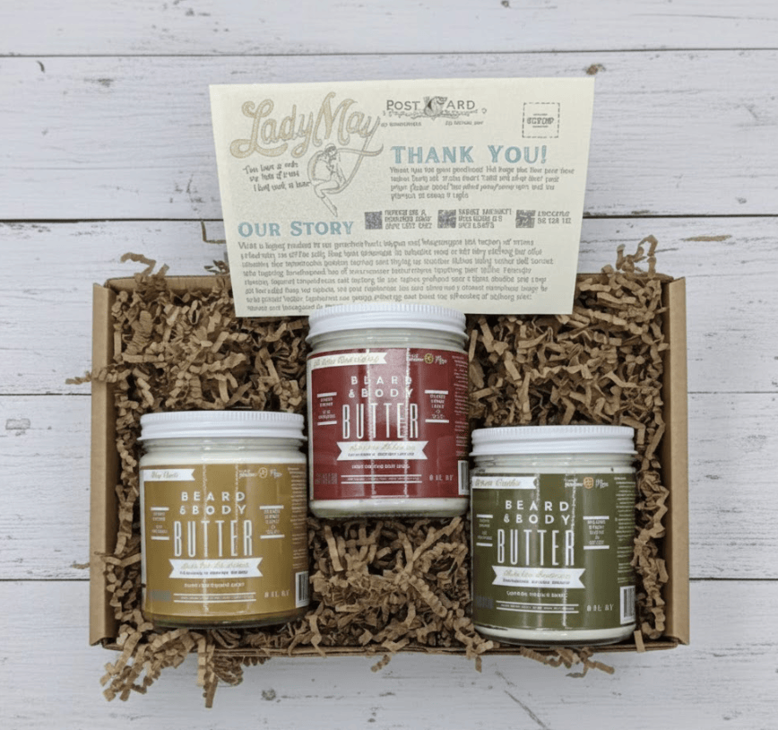 Lady May Tallow Body Cream/Lotion Tallow Man Men’s Beard Butter Trio Gift Box | 100% Natural Tallow