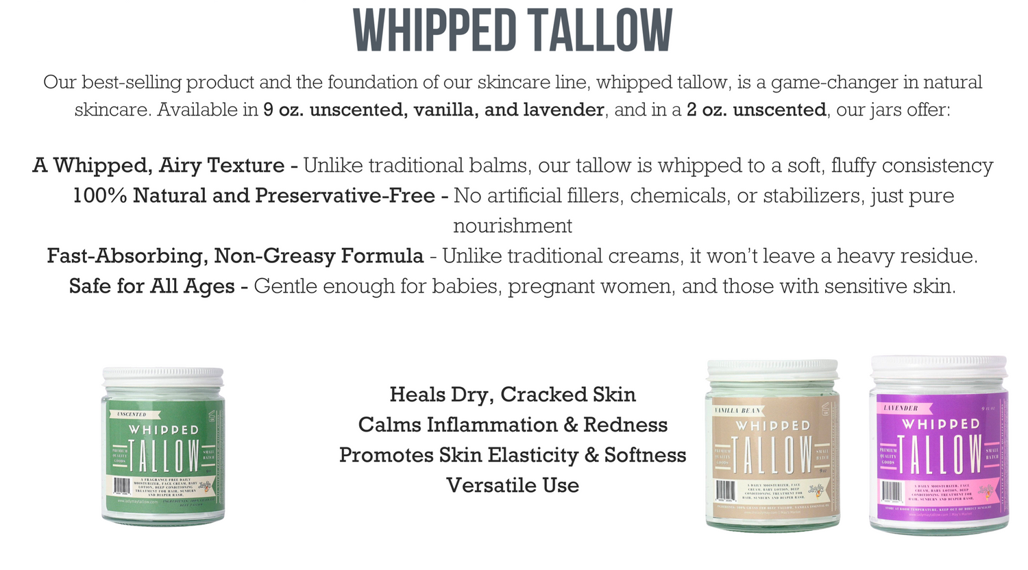 Tallow Skincare Trio - Butter, Balm &amp; Whipped Premium Quality All Natural Gift Box by The Lady May