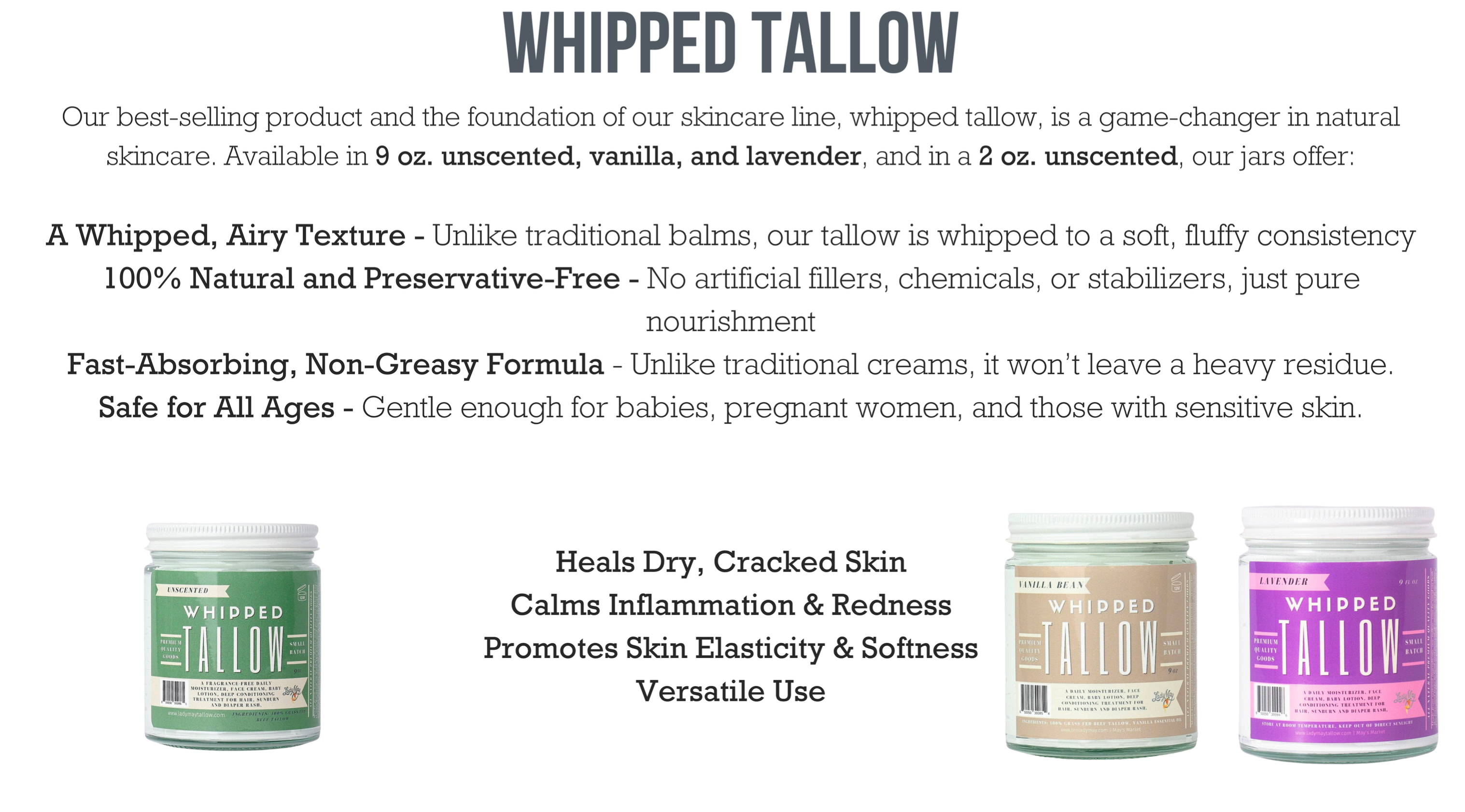 Tallow Skincare Trio - Butter, Balm &amp; Whipped Premium Quality All Natural Gift Box by The Lady May