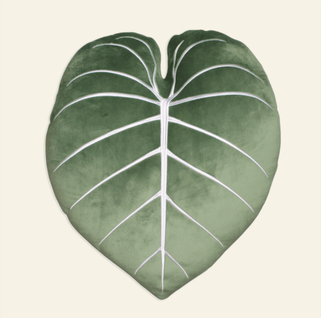 Philodendron Gloriosum Leaf Pillow - Moody Green