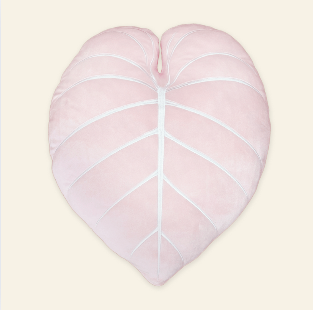Philodendron Gloriosum Leaf Plush Pillow - Baby Pink