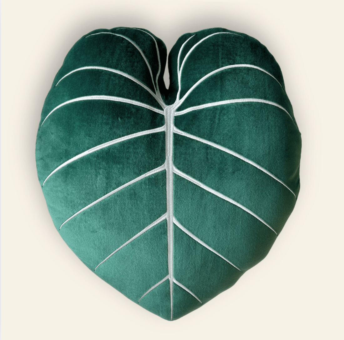 Philodendron Gloriosum Pillow - Forest Green
