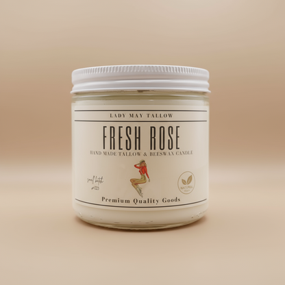 Fresh Rose Tallow &amp; Beeswax Candle | All Natural, Non-toxic, Clean Burning