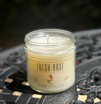 Fresh Rose Tallow &amp; Beeswax Candle | All Natural, Non-toxic, Clean Burning