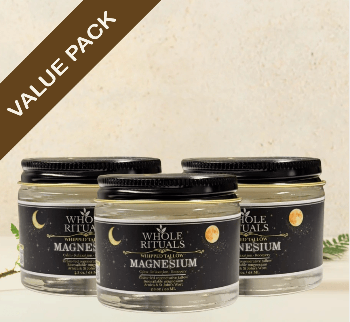 Whole Rituals Face Moisturizer 2.3oz / 68ML / 3 Pack - Save 15% (Best Value) Magnesium Tallow Balm Whipped Deep Relaxation