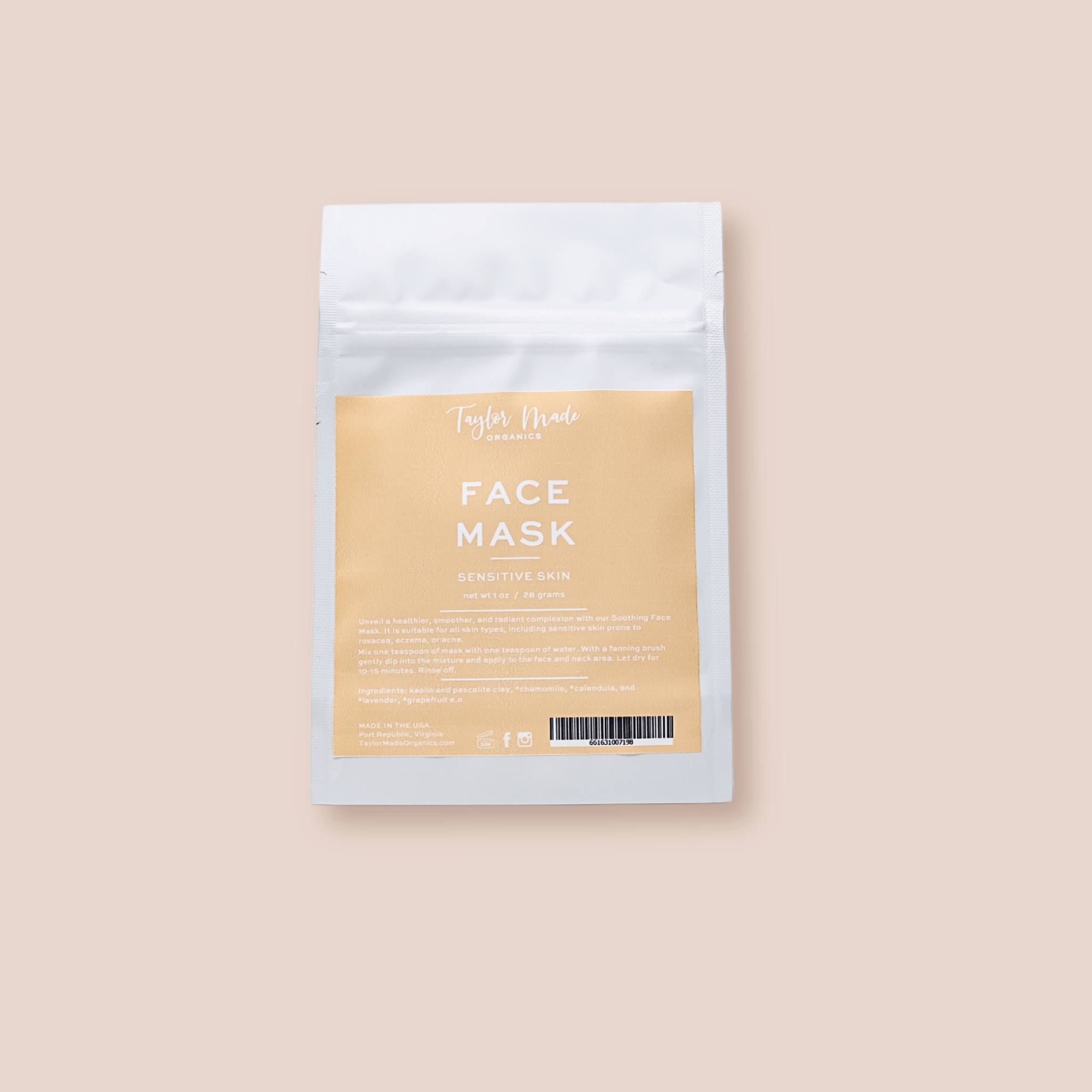 Taylor Made Organics Skin Care Masks &amp; Peels Sensitive Skin Face Mask