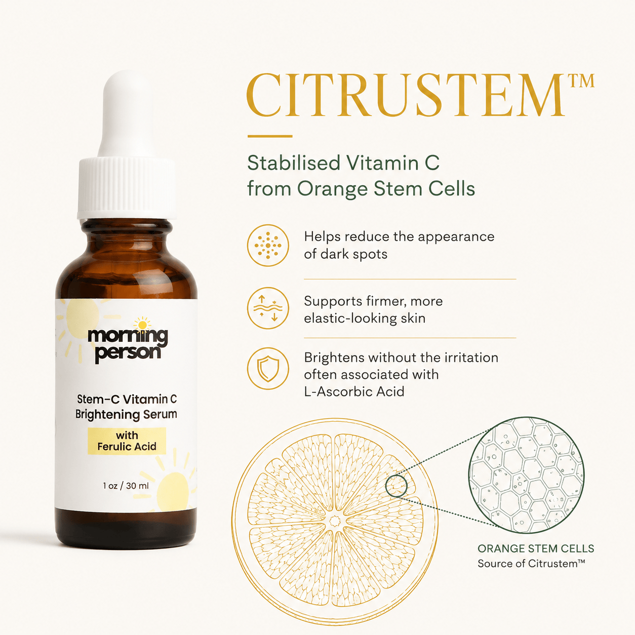 Morning Person Beauty Serum Morning Person Stem-C Vitamin C Brightening Serum with Ferulic Acid