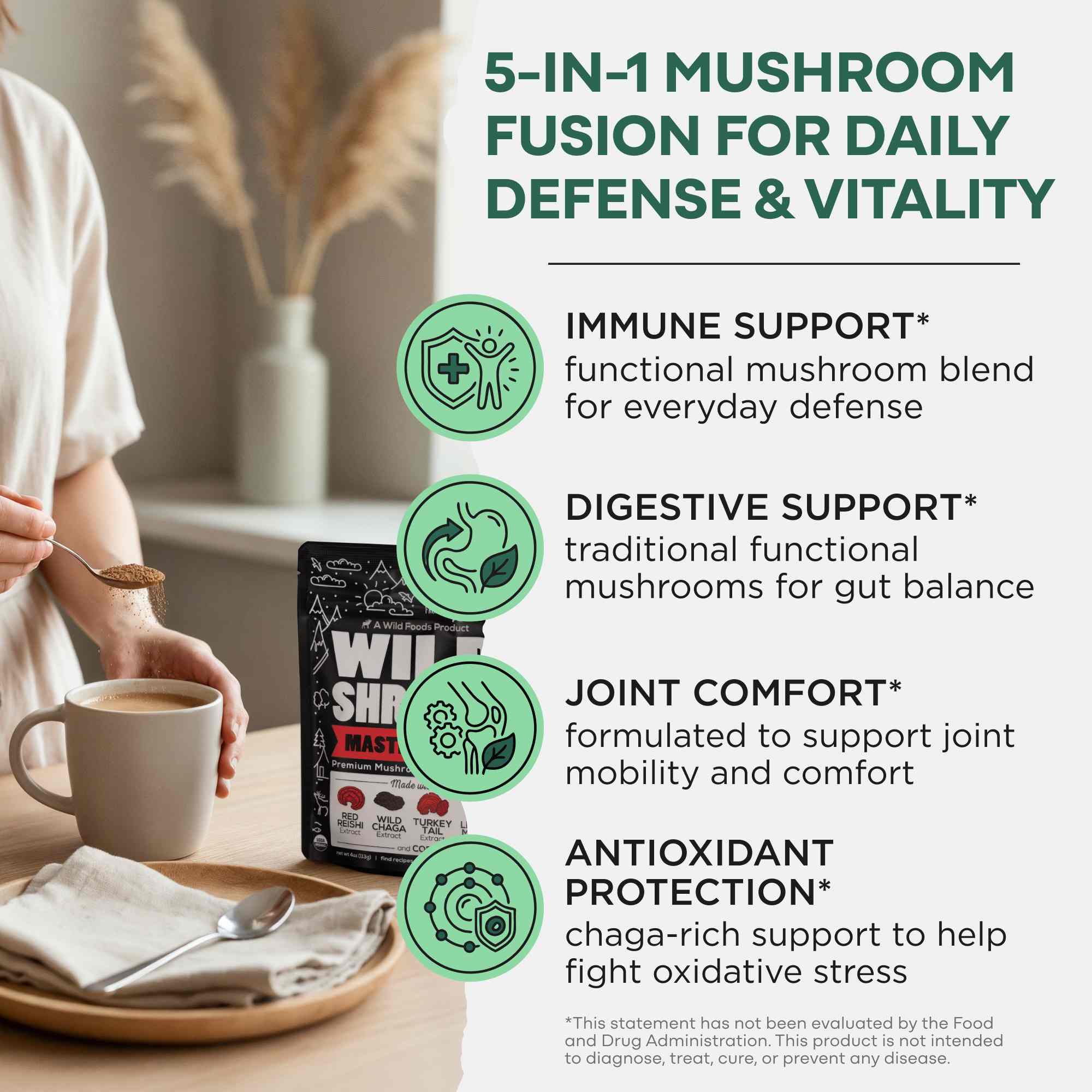 Wild Foods Mushrooms Master Mushrooms Blend, 110 servings – Immune Boosting Adaptogenic Mushrooms