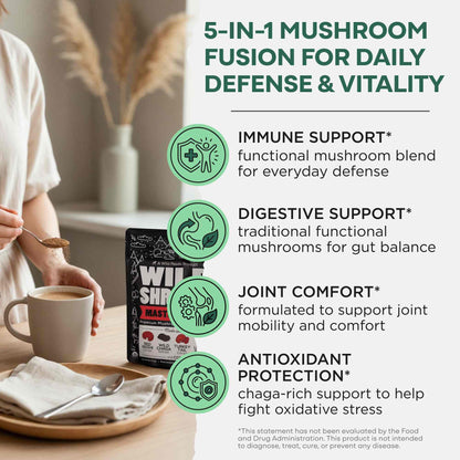 Wild Foods Mushrooms Master Mushrooms Blend, 110 servings – Immune Boosting Adaptogenic Mushrooms