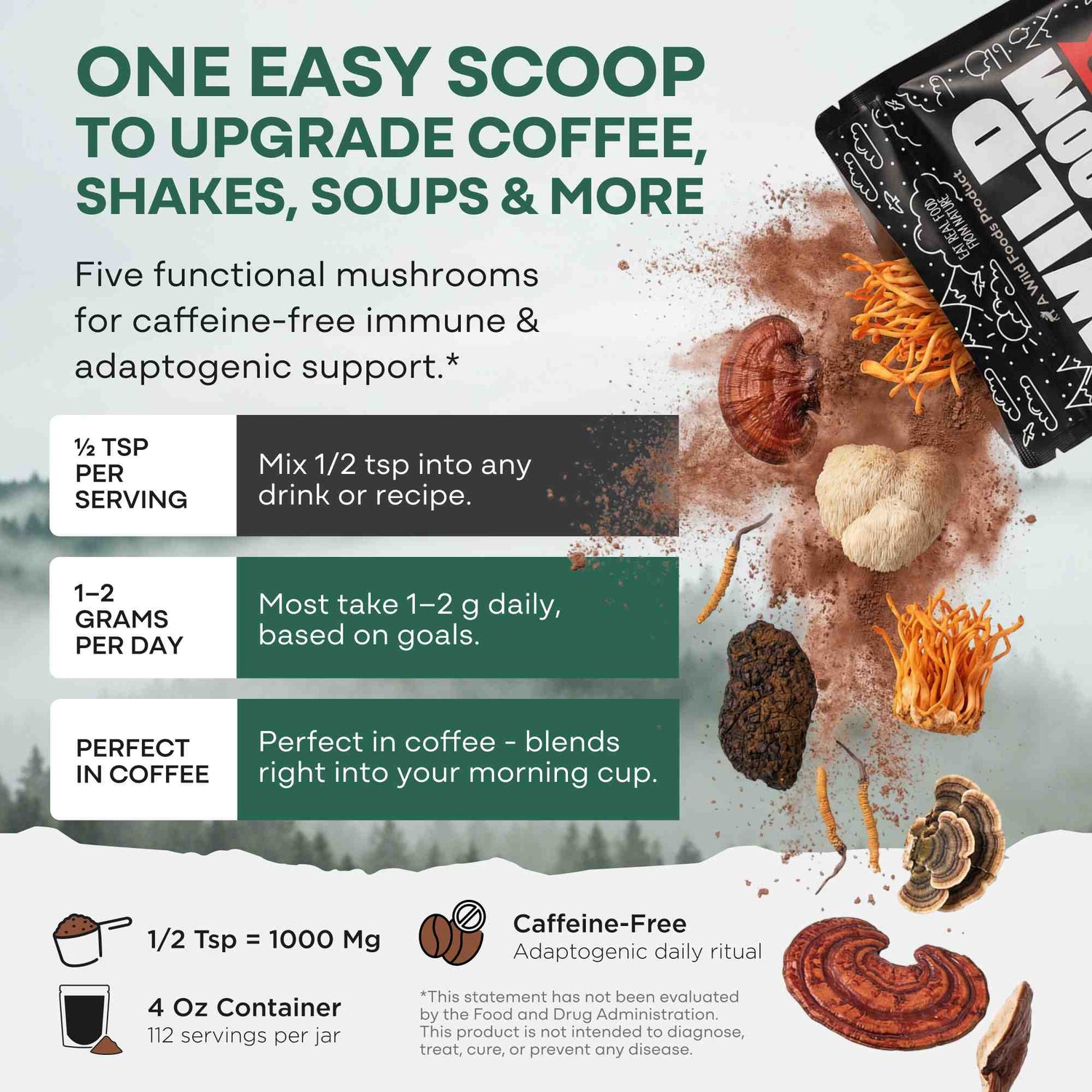 Wild Foods Mushrooms Master Mushrooms Blend, 110 servings – Immune Boosting Adaptogenic Mushrooms