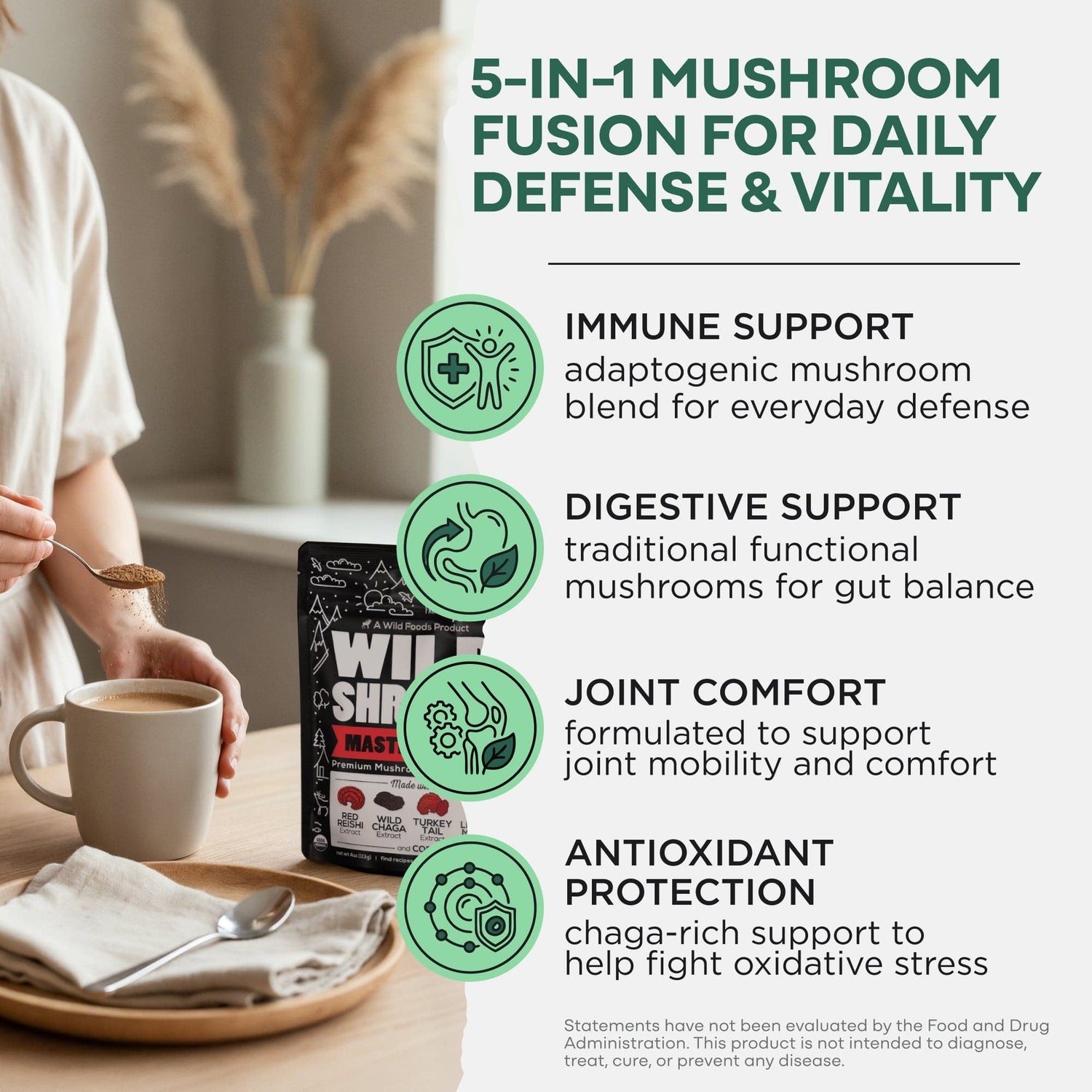 Wild Foods Mushrooms Master Mushrooms Blend, 110 servings – Immune Boosting Adaptogenic Mushrooms