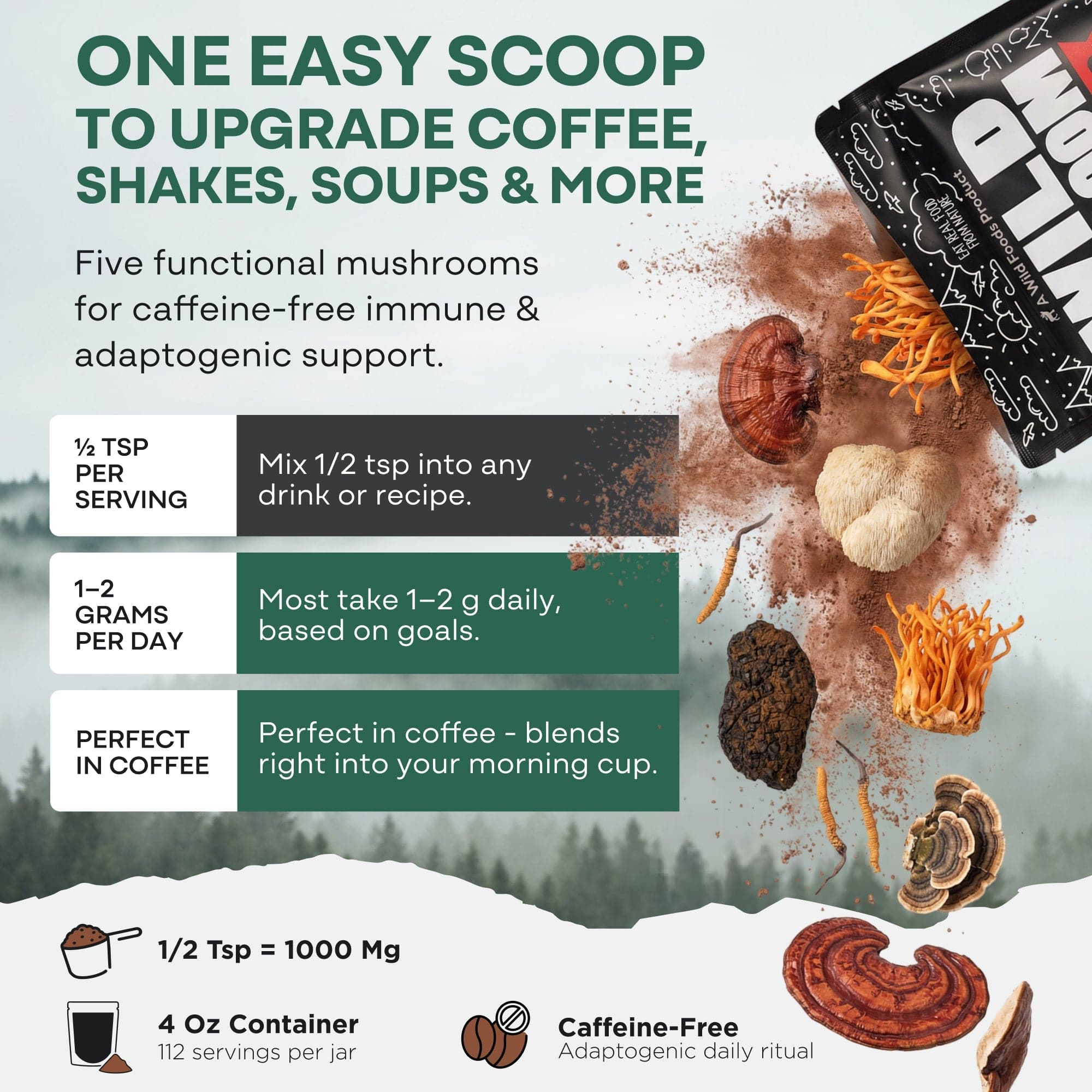 Wild Foods Mushrooms Master Mushrooms Blend, 110 servings – Immune Boosting Adaptogenic Mushrooms