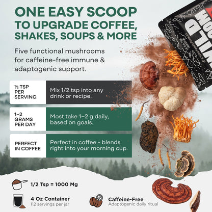 Wild Foods Mushrooms Master Mushrooms Blend, 110 servings – Immune Boosting Adaptogenic Mushrooms