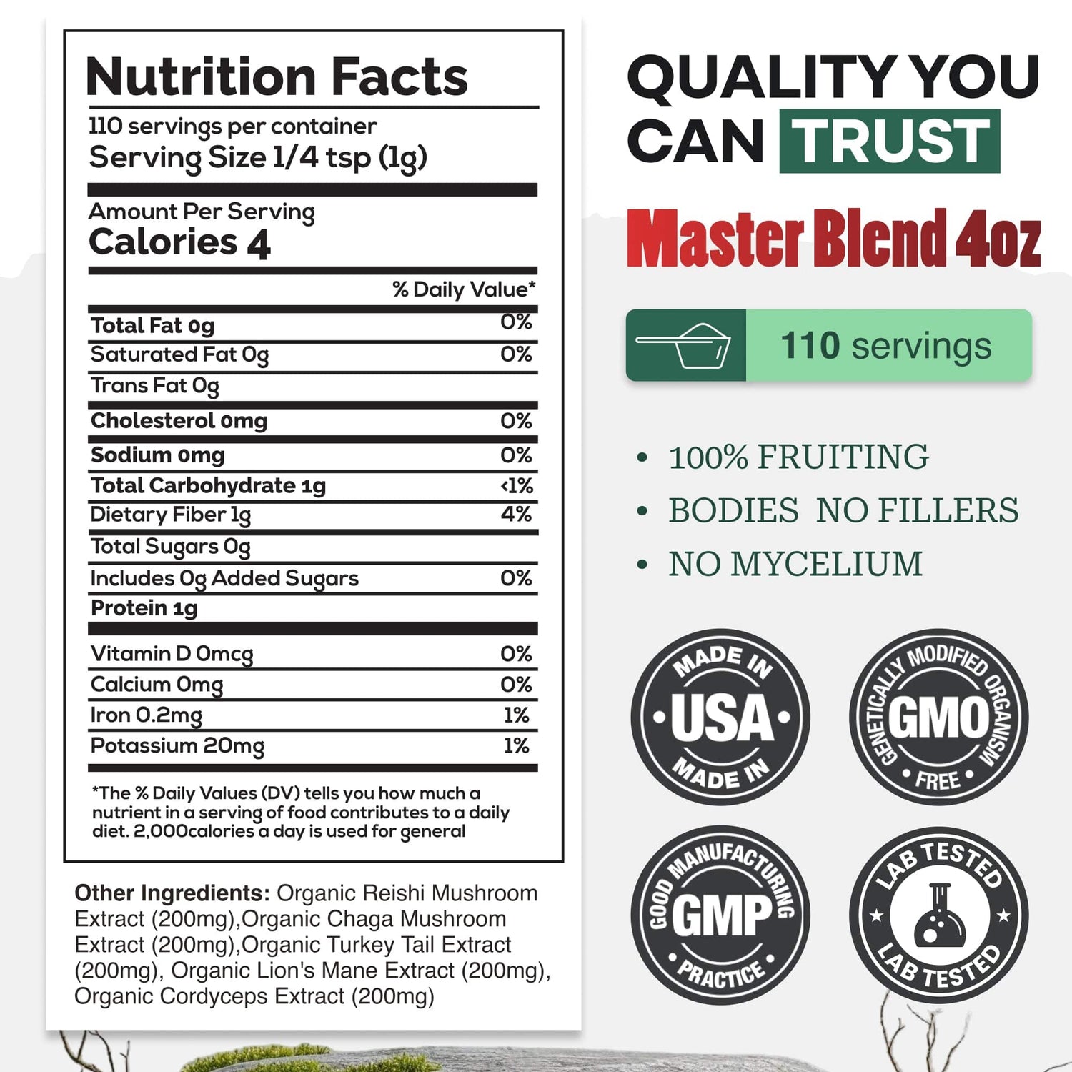 Wild Foods Mushrooms Master Mushrooms Blend, 110 servings – Immune Boosting Adaptogenic Mushrooms