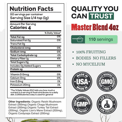 Wild Foods Mushrooms Master Mushrooms Blend, 110 servings – Immune Boosting Adaptogenic Mushrooms
