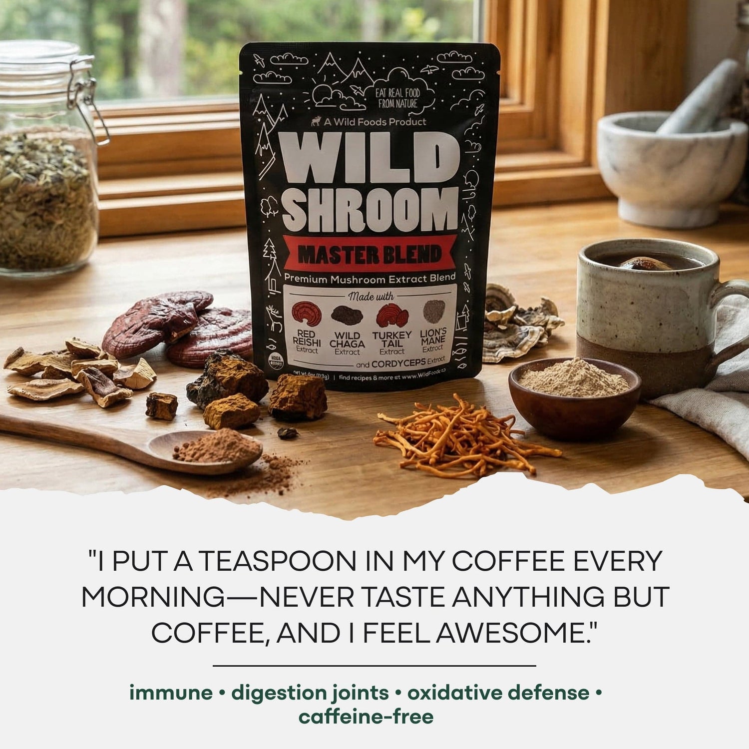 Wild Foods Mushrooms Master Mushrooms Blend, 110 servings – Immune Boosting Adaptogenic Mushrooms