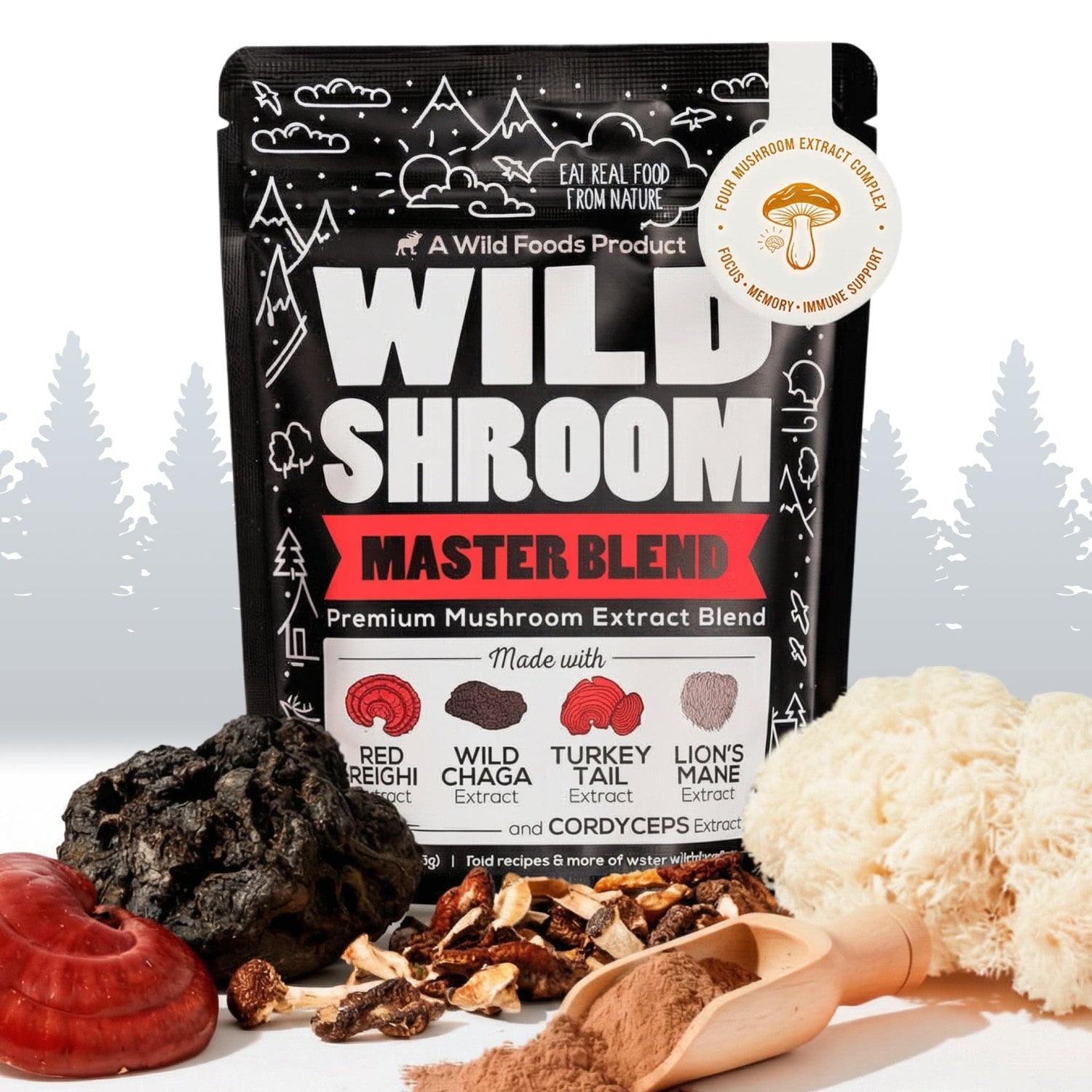 Wild Foods Mushrooms Master Mushrooms Blend, 110 servings – Immune Boosting Adaptogenic Mushrooms