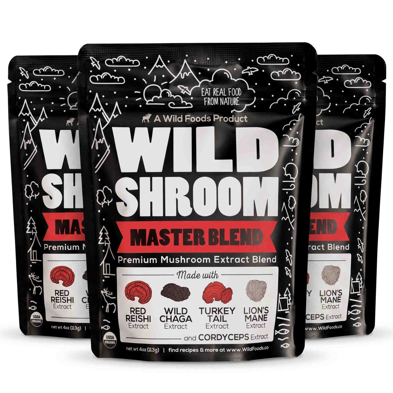 Wild Foods Mushrooms Master Mushrooms Blend, 110 servings – Immune Boosting Adaptogenic Mushrooms