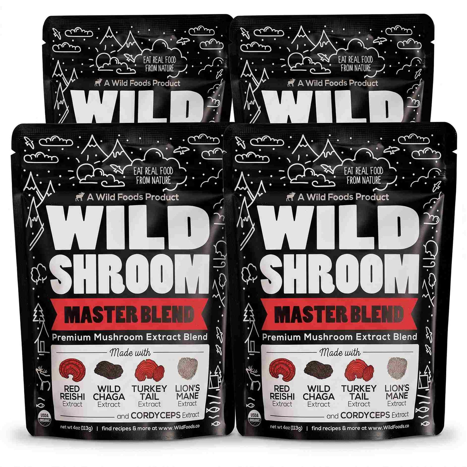 Wild Foods Mushrooms Master Mushrooms Blend, 110 servings – Immune Boosting Adaptogenic Mushrooms