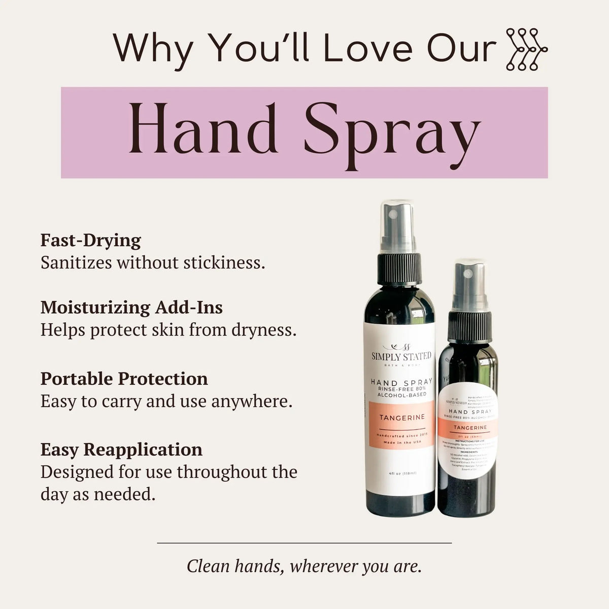 Lavender + Vanilla Hand Spray | Alcohol-Based Sanitizing Mist