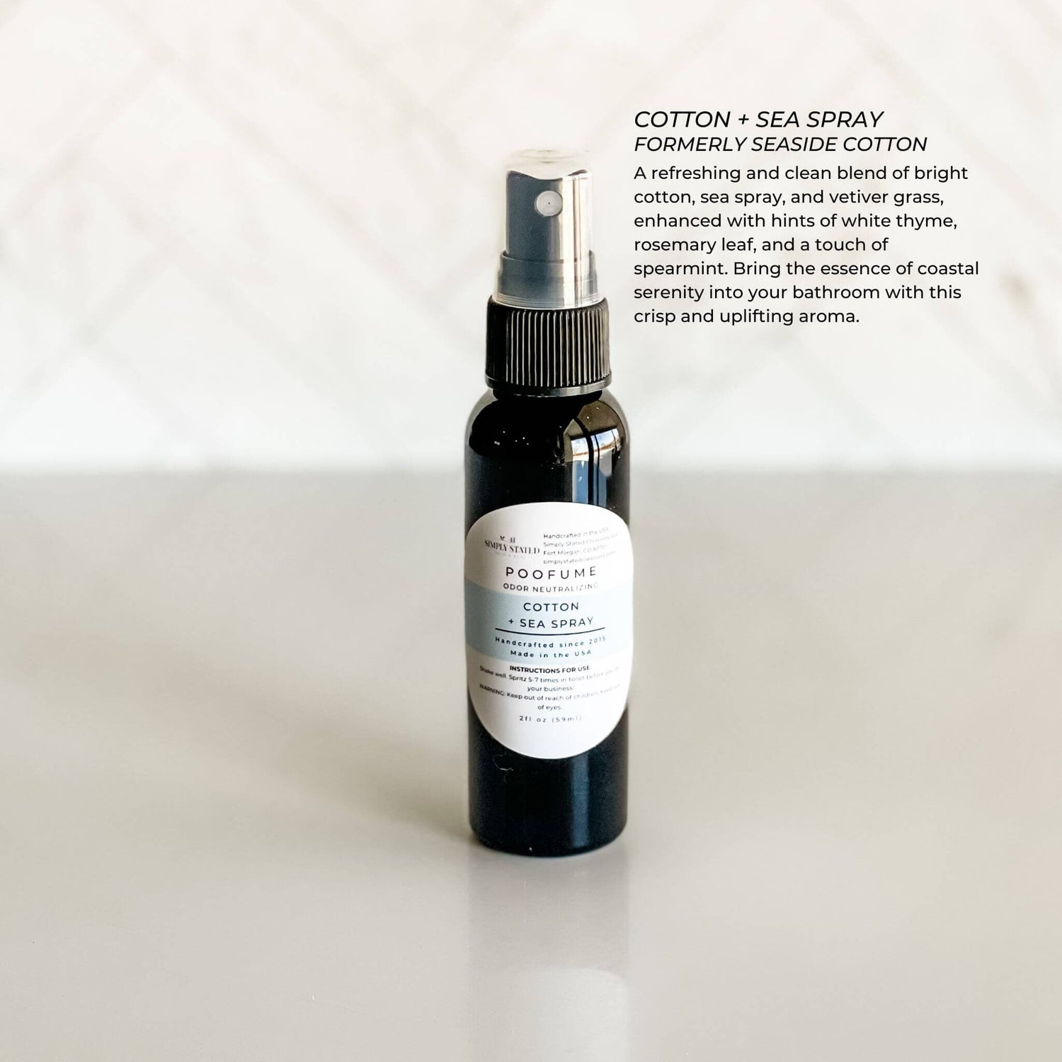 Simply Stated Creations Air Fresheners Mini 2 oz Cotton + Sea Spray Poofume | Bathroom Odor Neutralizing Spray