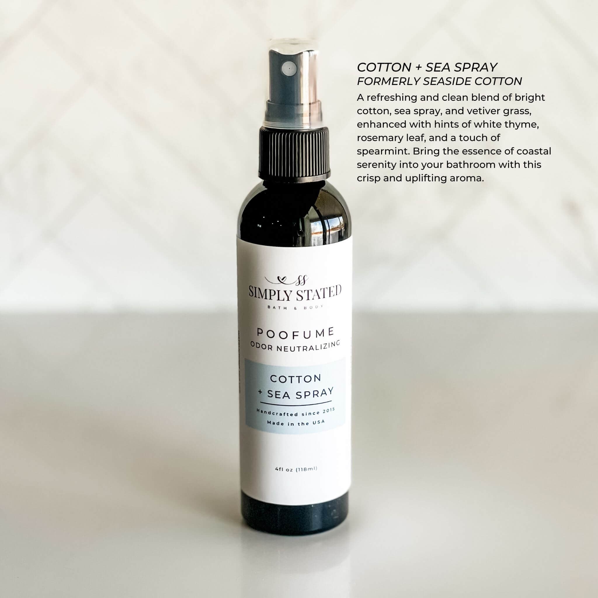 Simply Stated Creations Air Fresheners Standard 4 oz Cotton + Sea Spray Poofume | Bathroom Odor Neutralizing Spray