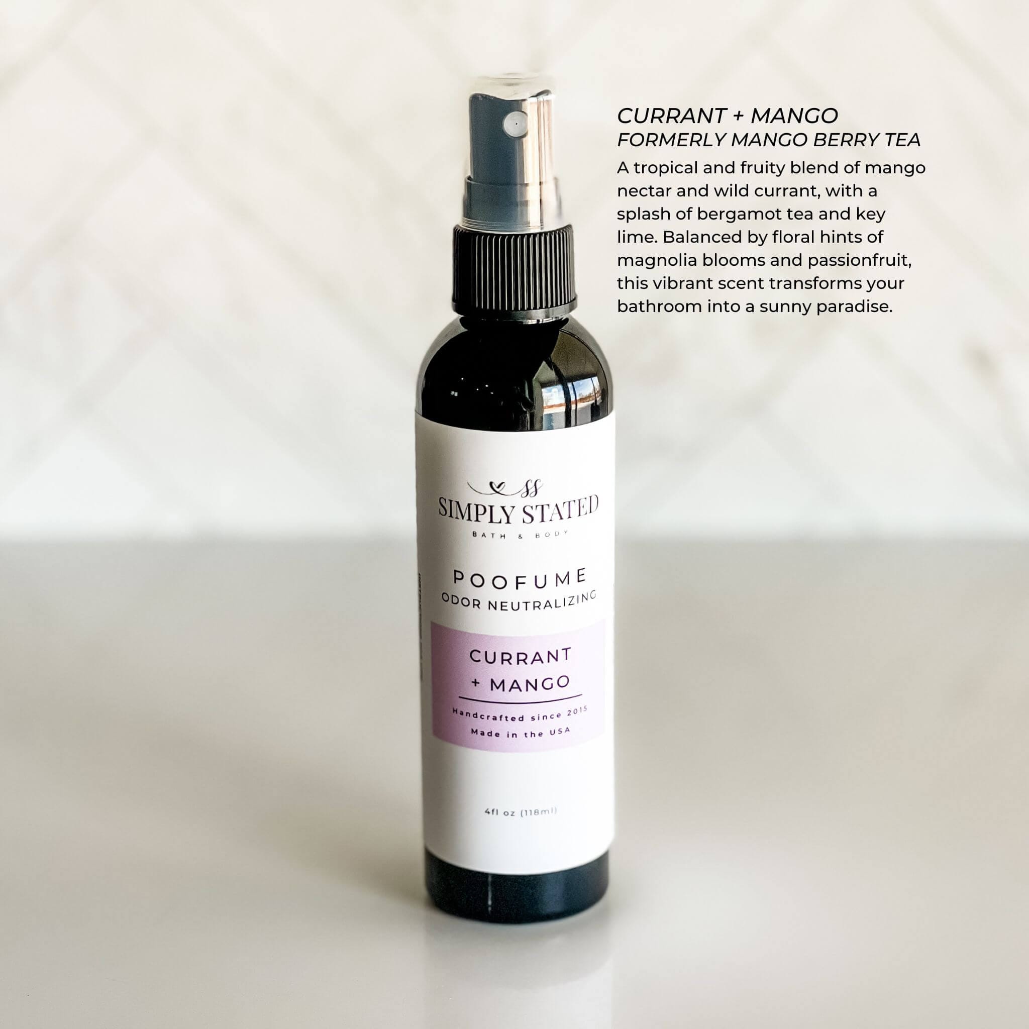 Simply Stated Creations Air Fresheners Standard 4 oz Currant + Mango Poofume | Bathroom Odor Neutralizing Spray