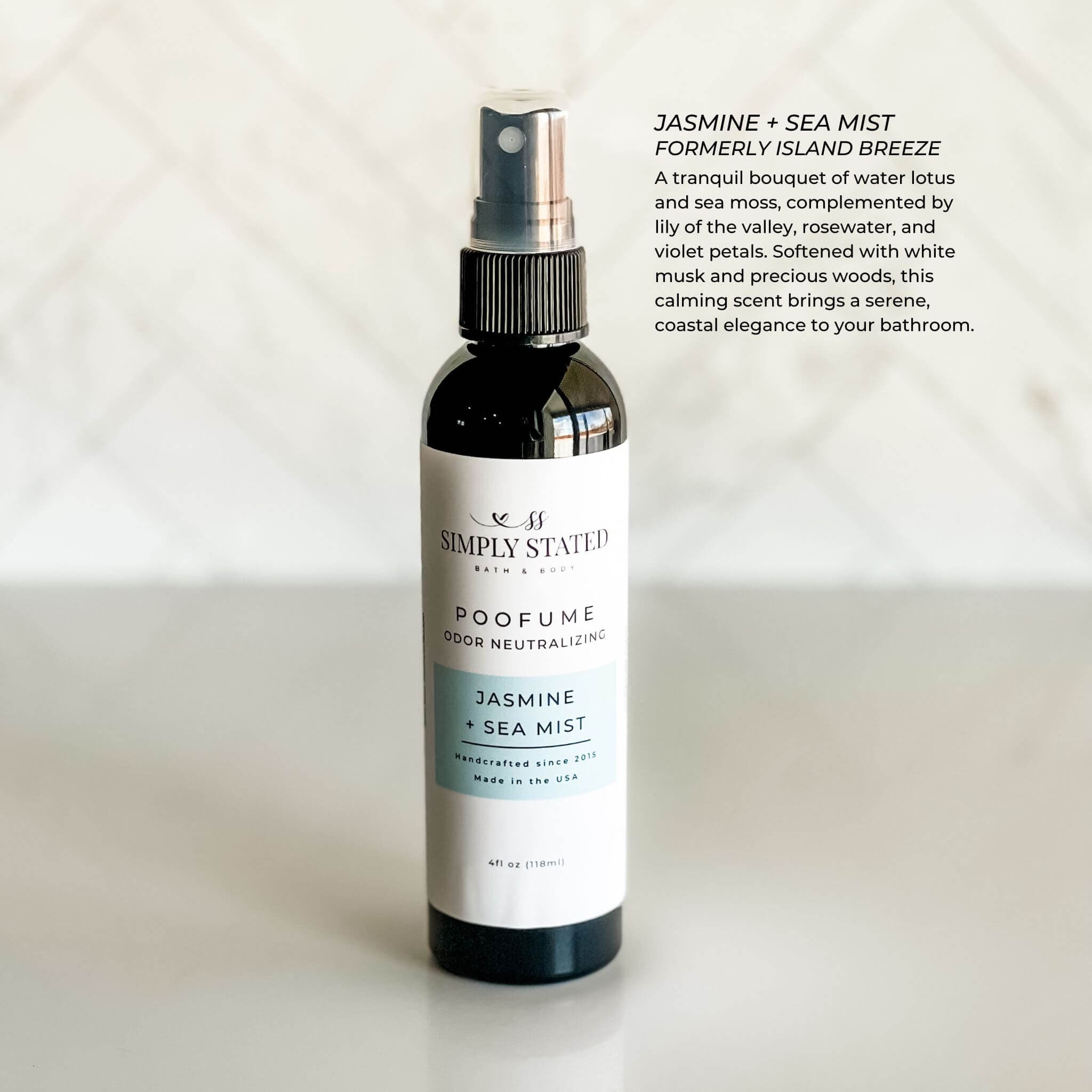 Simply Stated Creations Air Fresheners Jasmine + Sea Mist Poofume | Bathroom Odor Neutralizing Spray