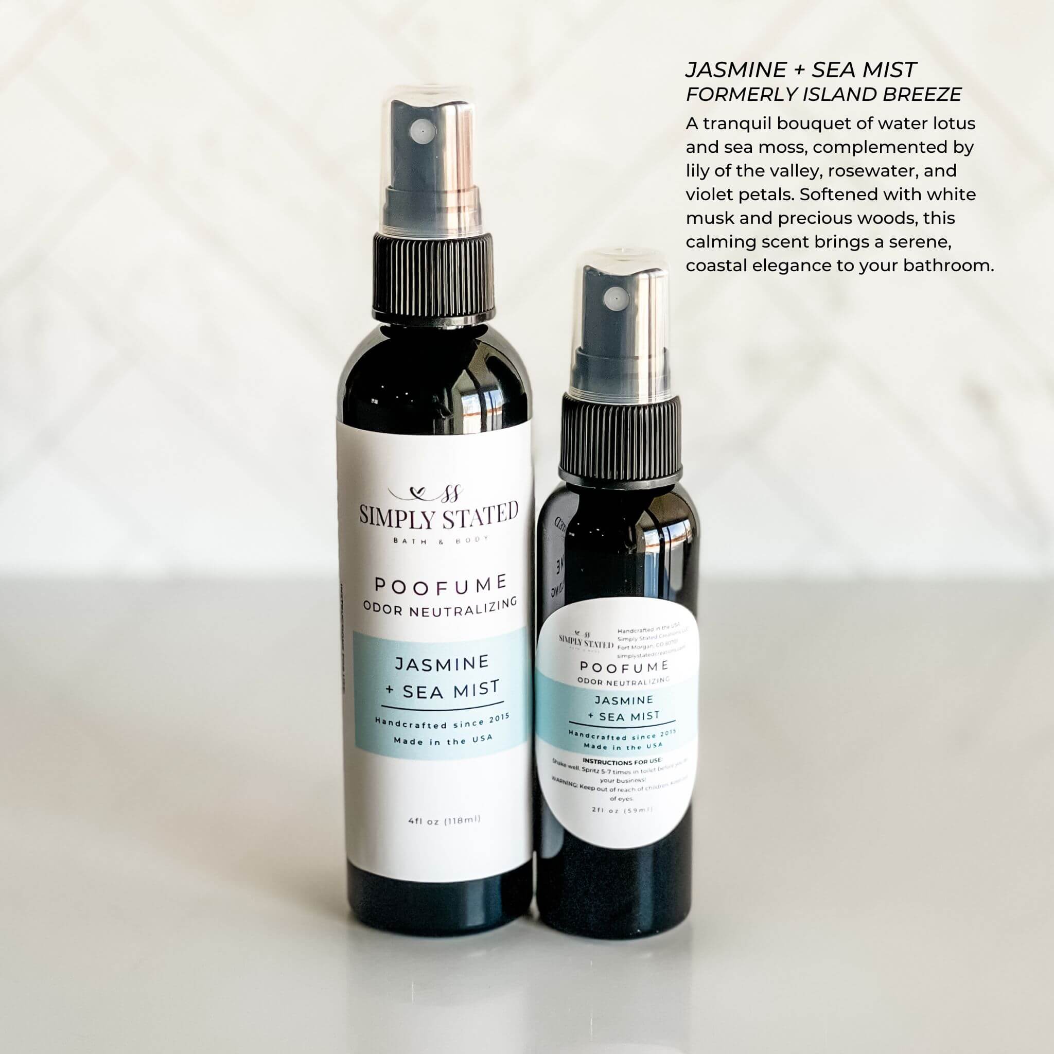 Simply Stated Creations Air Fresheners Jasmine + Sea Mist Poofume | Bathroom Odor Neutralizing Spray
