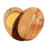 Wooden container with a gold strip and yellow substance inside on a white background