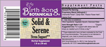 Solid &amp; Serene Herbal Tincture For Natural Stress Support* with Passionflower 1 oz. - My American Goods