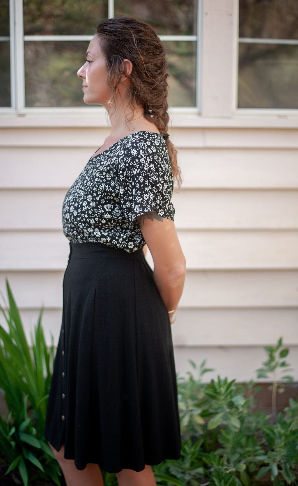 Field Day Top Dolman Top in Black &amp; White Floral Crepe